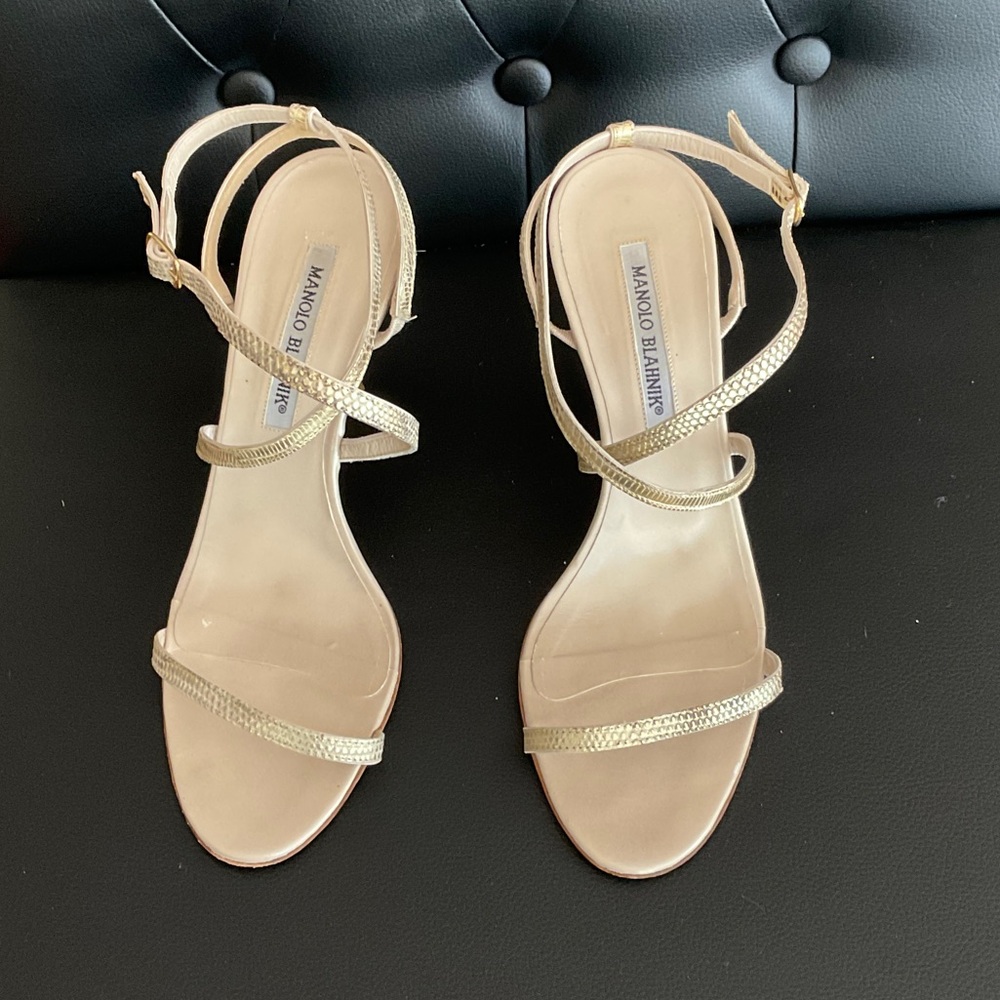 Manolo Blahnik Gold Heels 38 1/2